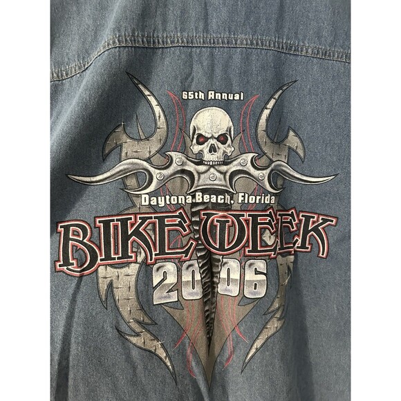 2006 Daytona Bike Week Sleeveless Denim Biker Shirt Pockets Men’s Size Medium - Picture 3 of 5